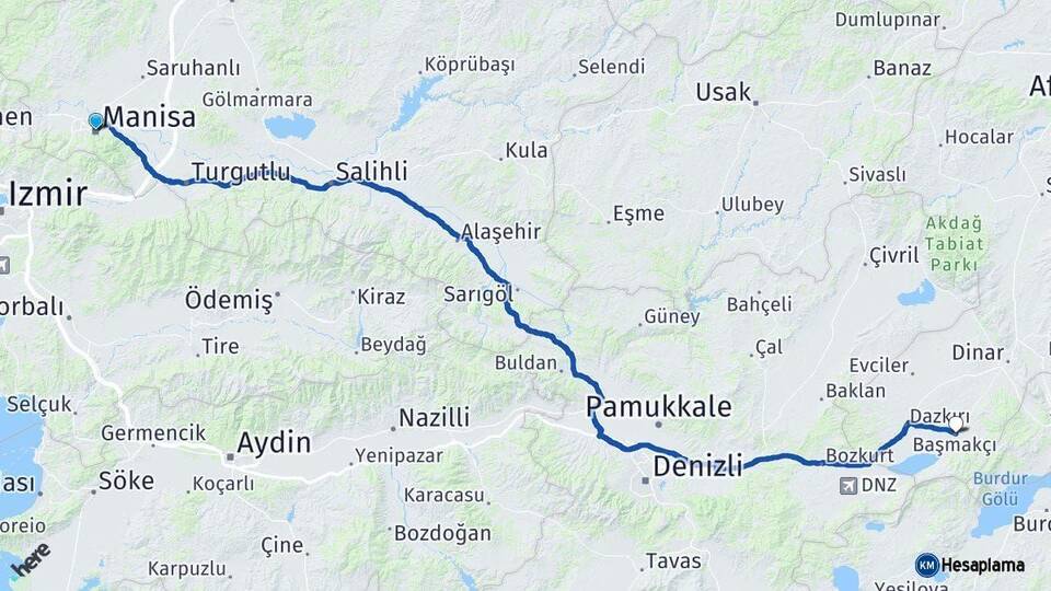 Manisa Başmakçı Afyonkarahisar Arası Kaç Km - Yol Haritası