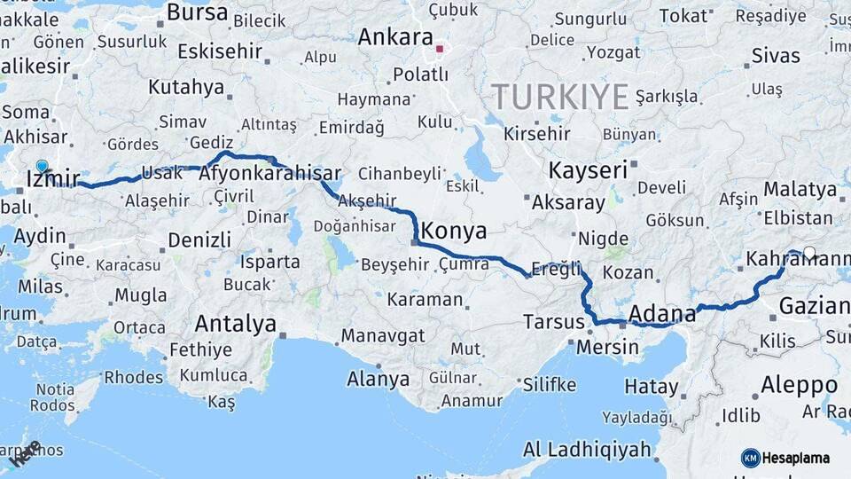 Manisa Besni Adıyaman Arası Kaç Km - Yol Haritası