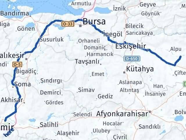 Manisa Beylikova Eskişehir Arası Kaç Km - Yol Haritası