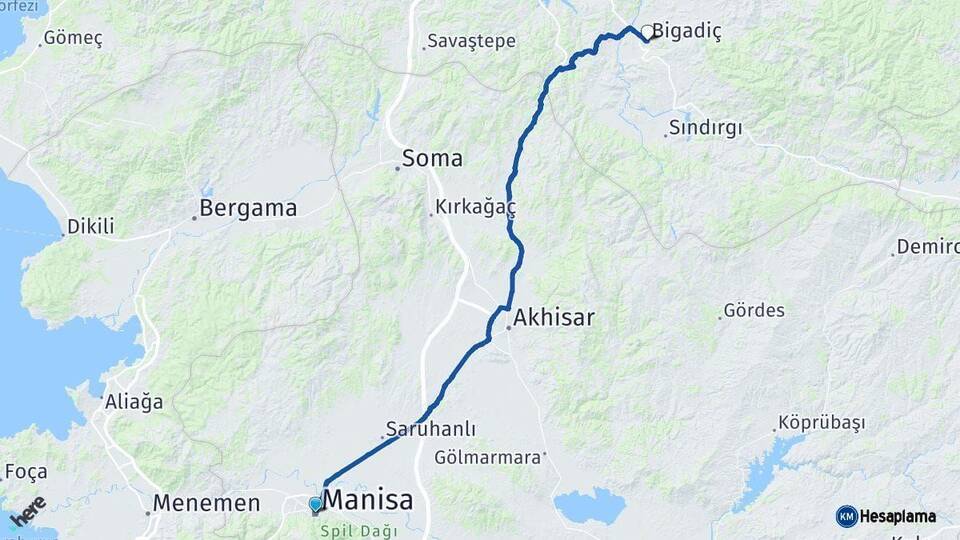 Manisa Bigadiç Balıkesir Arası Kaç Km - Yol Haritası
