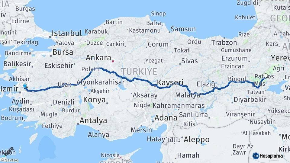 Manisa Bulanık Muş Arası Kaç Km - Yol Haritası