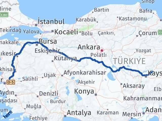 Manisa Bünyan Kayseri Arası Kaç Km - Yol Haritası