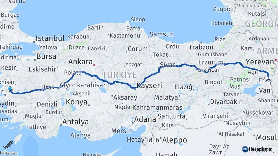 Manisa Çaldıran Van Arası Kaç Km - Yol Haritası