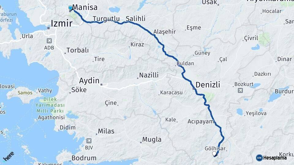 Manisa Çameli Denizli Arası Kaç Km - Yol Haritası