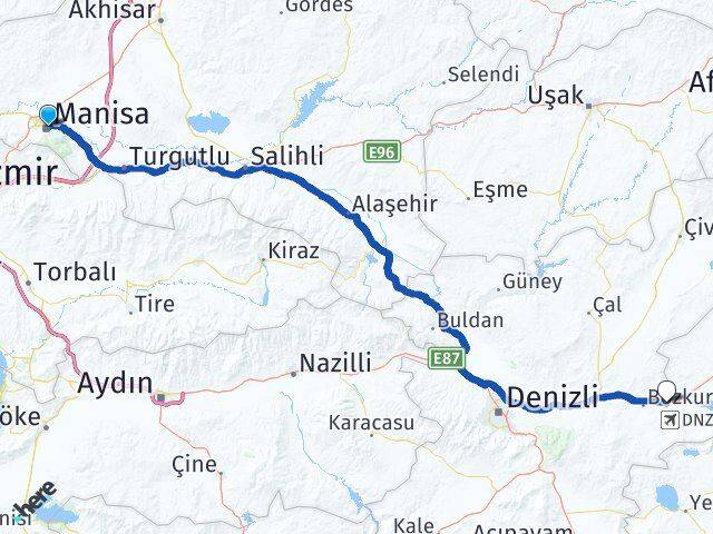 Manisa Çardak Denizli Arası Kaç Km - Yol Haritası