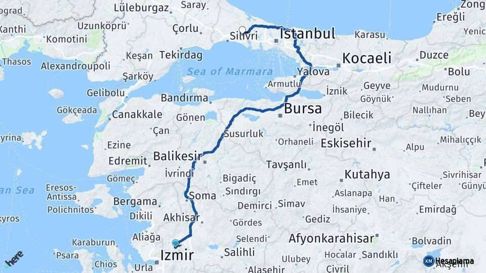 Manisa Çatalca İstanbul Arası Kaç Km - Yol Haritası