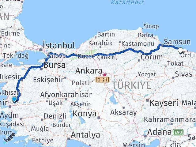 Manisa Çatalpınar Ordu Arası Kaç Km - Yol Haritası