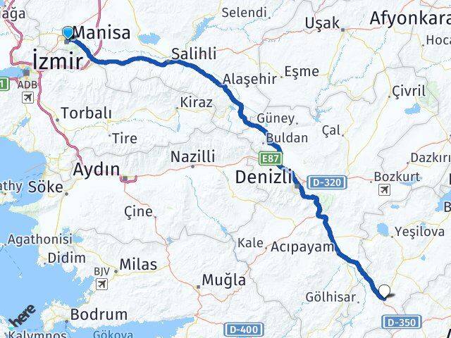 Manisa Çavdır Burdur Arası Kaç Km - Yol Haritası