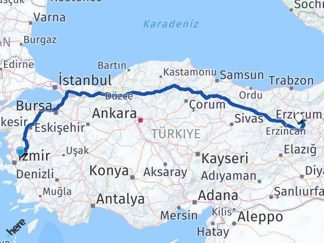 Manisa Çayırlı Erzincan Arası Kaç Km - Yol Haritası