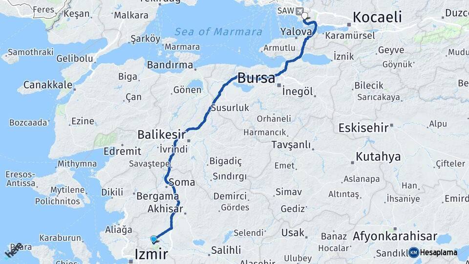 Manisa Çayırova Kocaeli Arası Kaç Km - Yol Haritası
