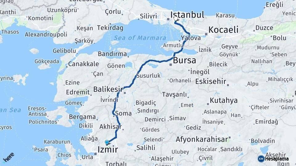 Manisa Çekmeköy İstanbul Arası Kaç Km - Yol Haritası