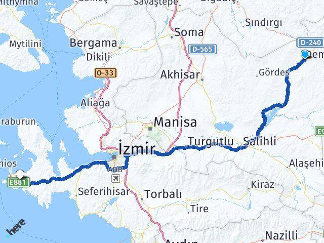 Manisa Demirci Alaçatı Çeşme İzmir Arası Kaç Km - Yol Haritası