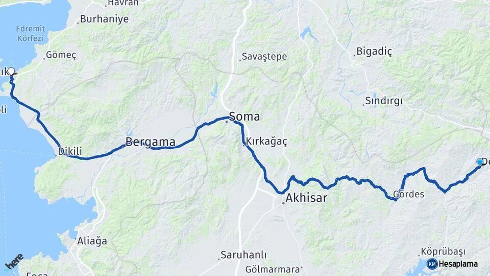 Manisa Demirci Ayvalık Balıkesir Arası Kaç Km - Yol Haritası