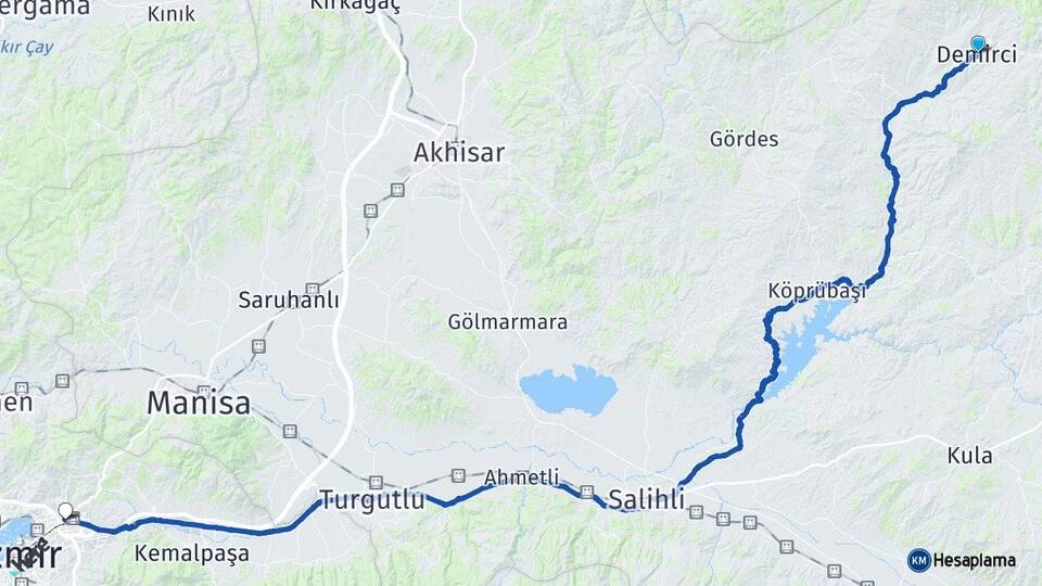 Manisa Demirci Bornova İzmir Arası Kaç Km - Yol Haritası