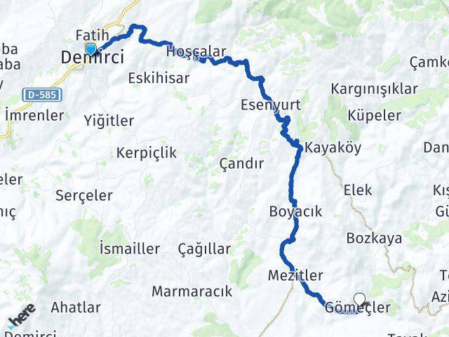 Manisa Demirci Gömeçler Demirci Arası Kaç Km - Yol Haritası