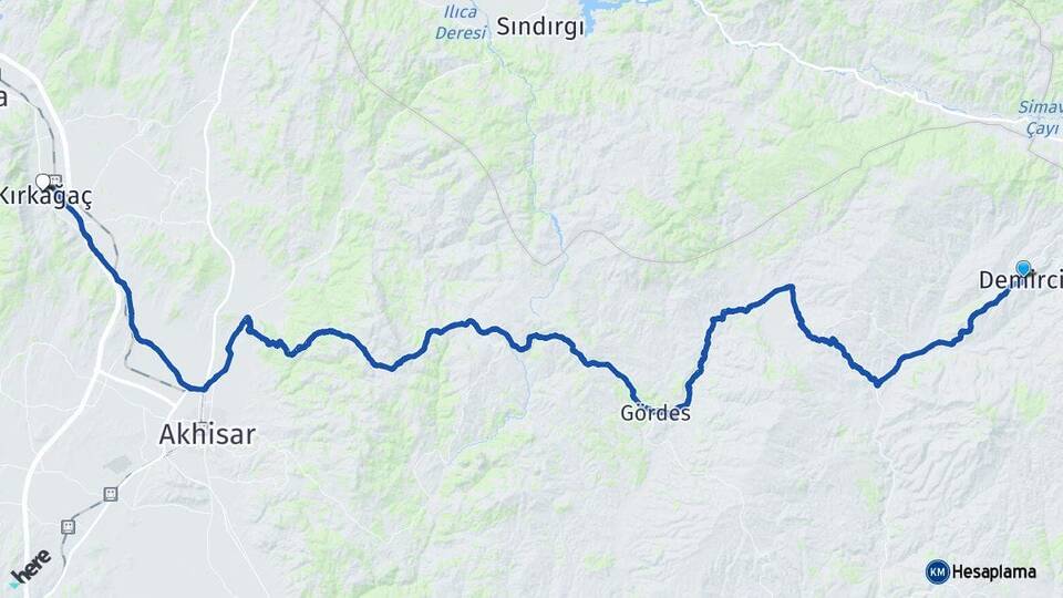 Manisa Demirci Kırkağaç Arası Kaç Km - Yol Haritası