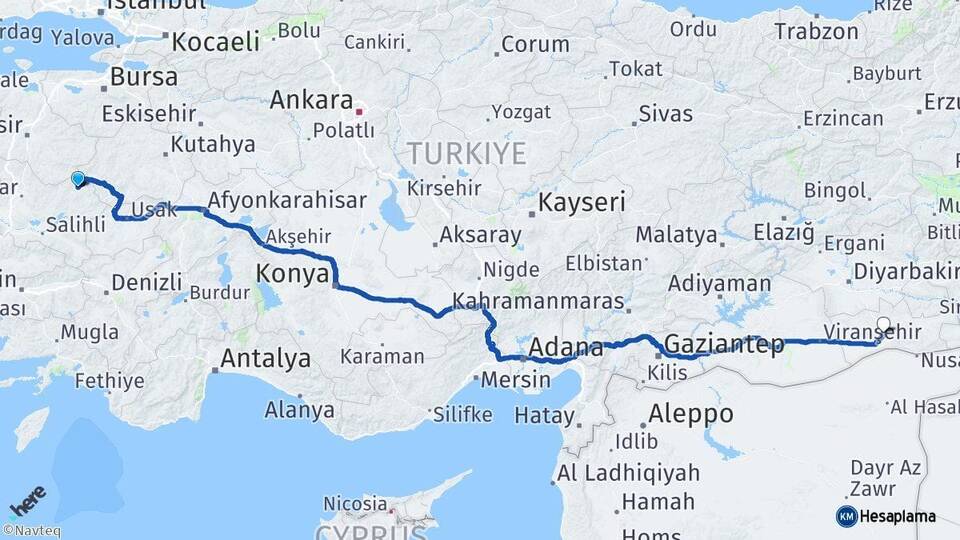 Manisa Demirci Mardin Arası Kaç Km - Yol Haritası