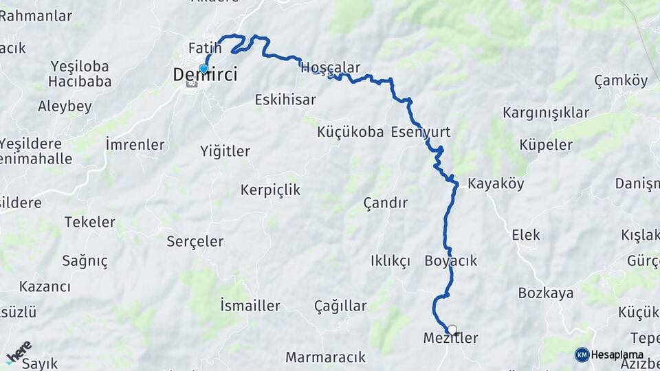 Manisa Demirci Mezitler Demirci Arası Kaç Km - Yol Haritası