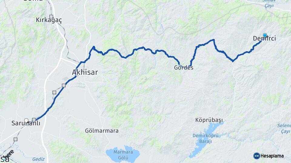 Manisa Demirci Saruhanlı Arası Kaç Km - Yol Haritası