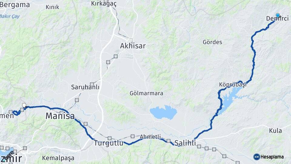 Manisa Demirci Şehzadeler Arası Kaç Km - Yol Haritası