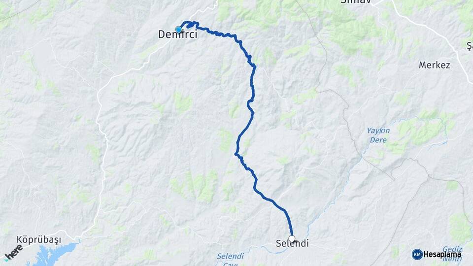 Manisa Demirci Selendi Arası Kaç Km - Yol Haritası