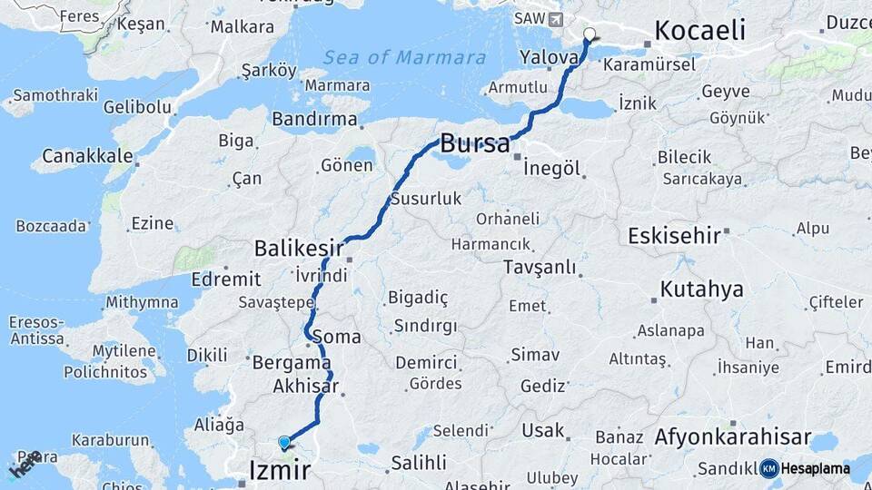 Manisa Dilovası Kocaeli Arası Kaç Km - Yol Haritası
