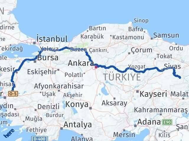 Manisa Divriği Sivas Arası Kaç Km - Yol Haritası