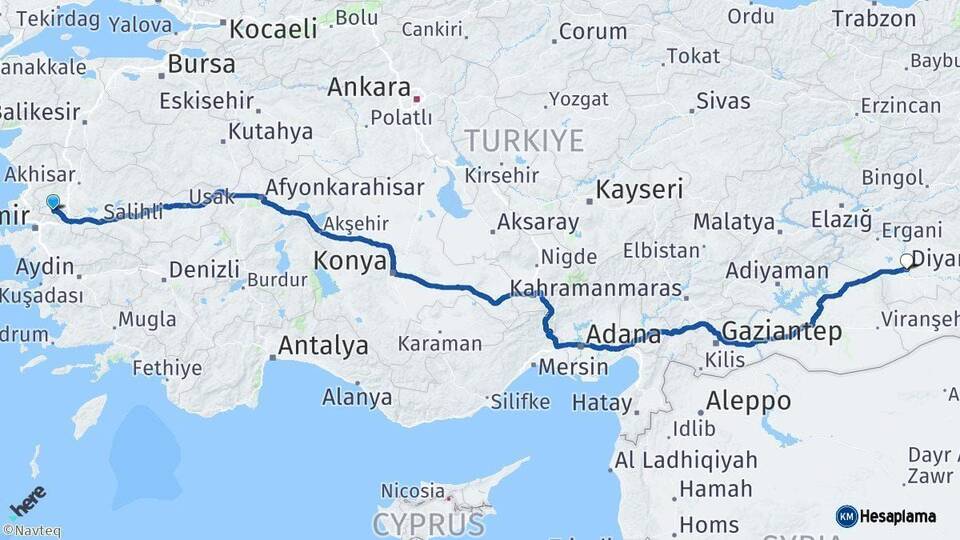 Manisa Diyarbakır Arası Kaç Km - Yol Haritası