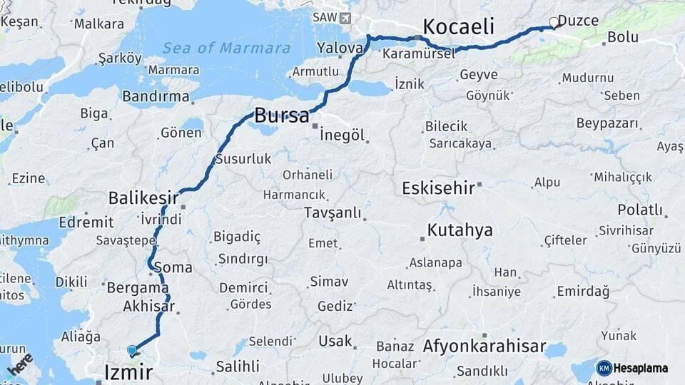 Manisa Düzce Arası Kaç Km - Yol Haritası