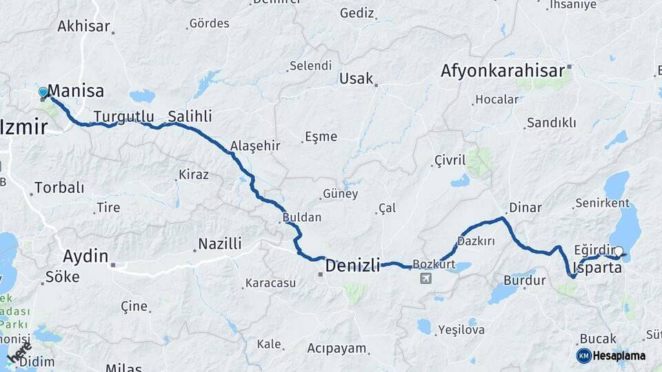 Manisa Eğirdir Isparta Arası Kaç Km - Yol Haritası