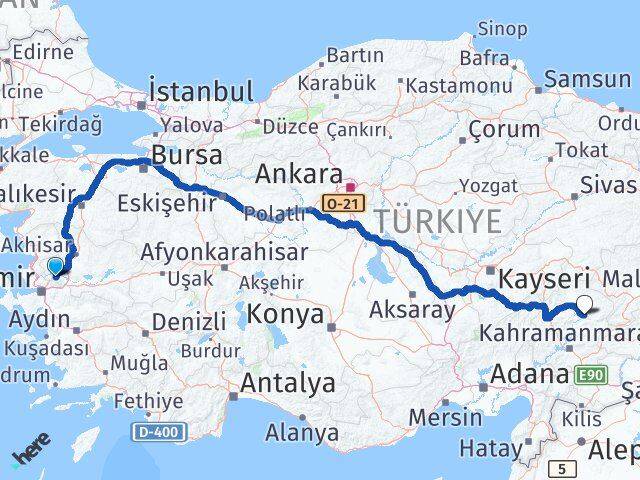 Manisa Ekinözü Kahramanmaraş Arası Kaç Km - Yol Haritası