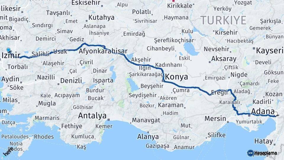 Manisa Erzin Hatay Arası Kaç Km - Yol Haritası