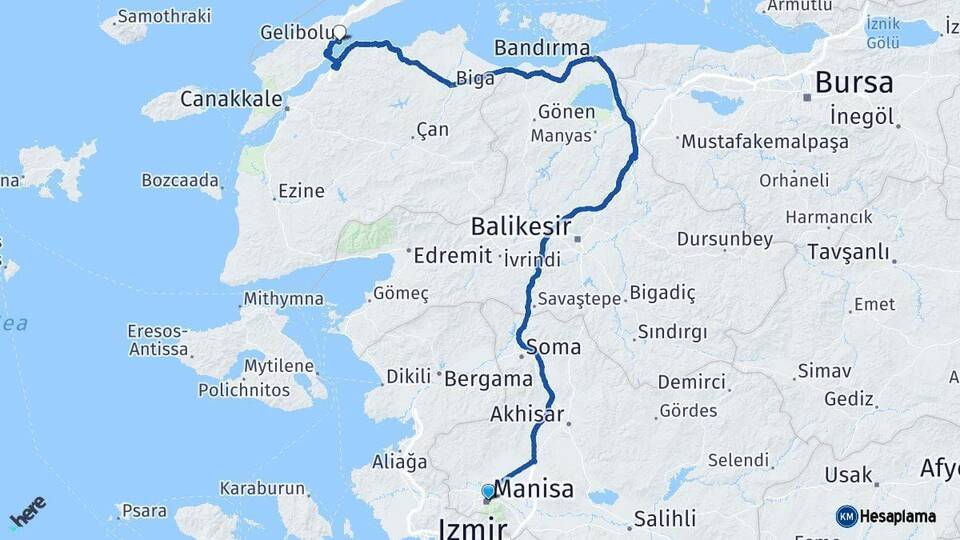 Manisa Gelibolu Çanakkale Arası Kaç Km - Yol Haritası