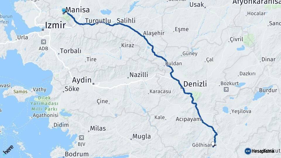 Manisa Gölhisar Burdur Arası Kaç Km - Yol Haritası