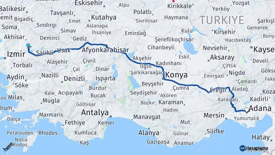 Manisa Gölmarmara Adana Arası Kaç Km - Yol Haritası