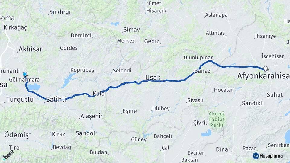 Manisa Gölmarmara Afyonkarahisar Arası Kaç Km - Yol Haritası