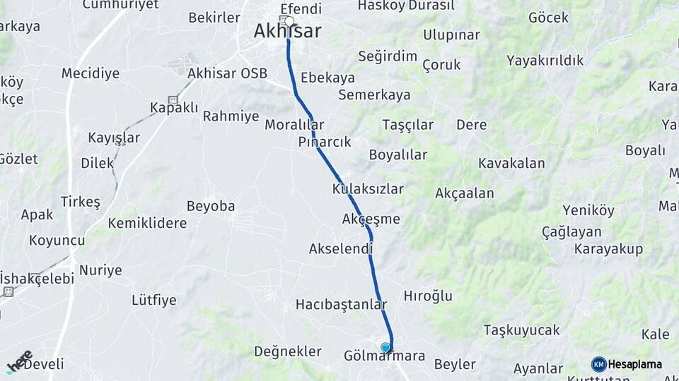 Manisa Gölmarmara Akhisar Arası Kaç Km - Yol Haritası