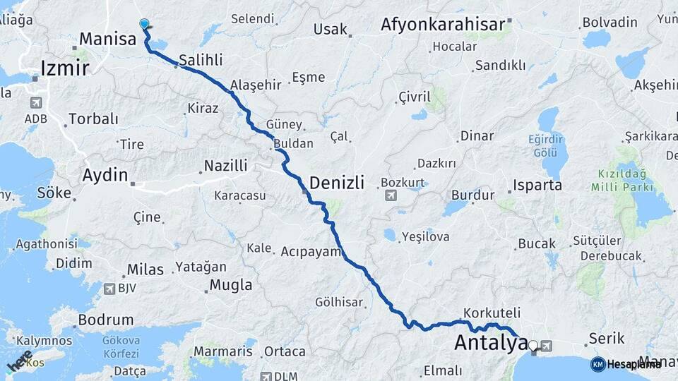 Manisa Gölmarmara Antalya Arası Kaç Km - Yol Haritası