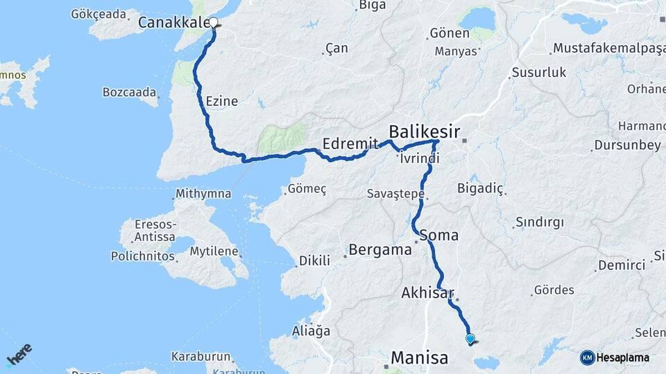 Manisa Gölmarmara Çanakkale Arası Kaç Km - Yol Haritası