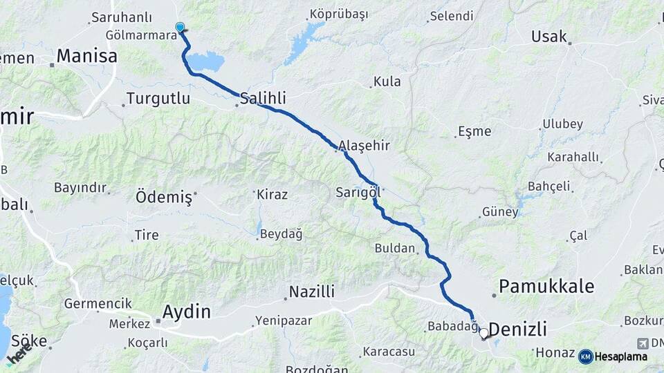 Manisa Gölmarmara Denizli Arası Kaç Km - Yol Haritası
