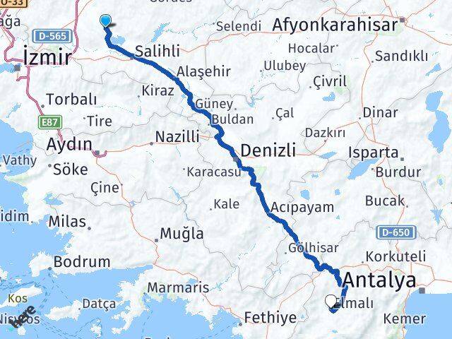 Manisa Gölmarmara Elmalı Antalya Arası Kaç Km - Yol Haritası