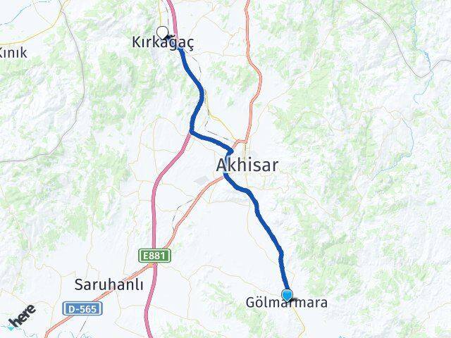 Manisa Gölmarmara Kırkağaç Arası Kaç Km - Yol Haritası