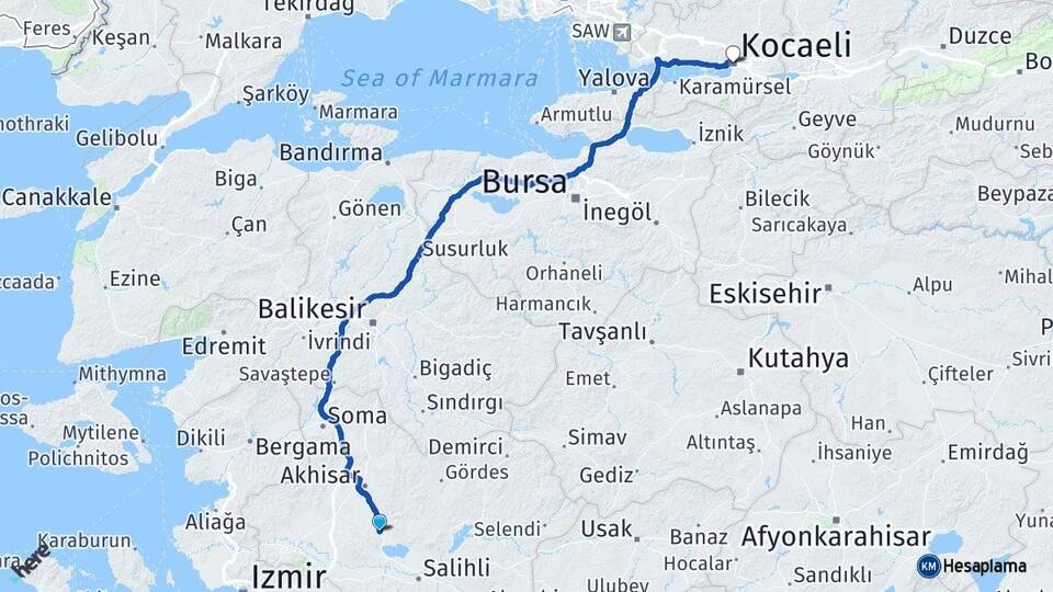 Manisa Gölmarmara Kocaeli Arası Kaç Km - Yol Haritası