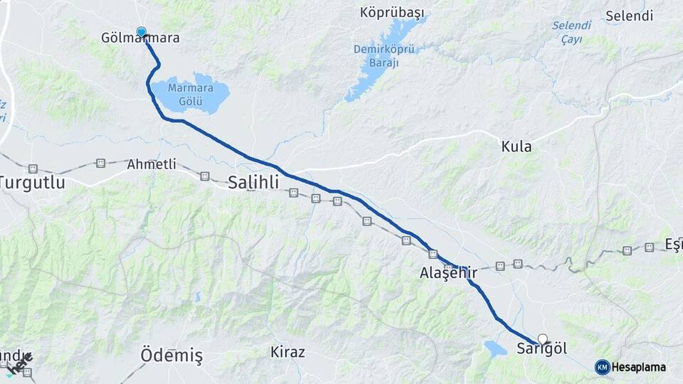 Manisa Gölmarmara Sarıgöl Arası Kaç Km - Yol Haritası