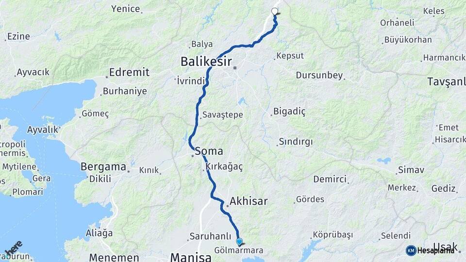 Manisa Gölmarmara Susurluk Balıkesir Arası Kaç Km - Yol Haritası