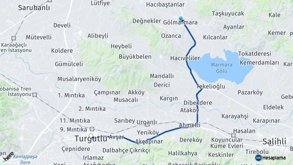 Manisa Gölmarmara Turgutlu Arası Kaç Km - Yol Haritası
