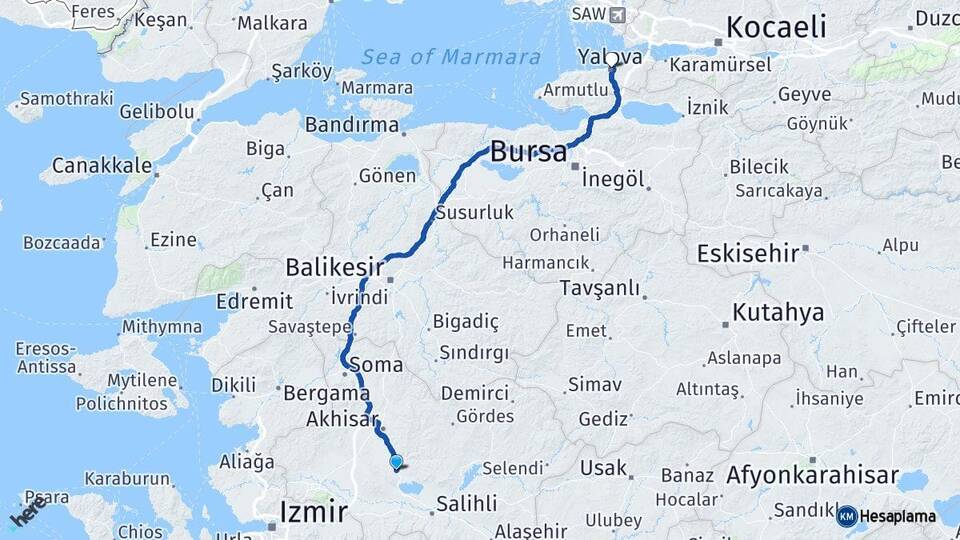 Manisa Gölmarmara Yalova Arası Kaç Km - Yol Haritası