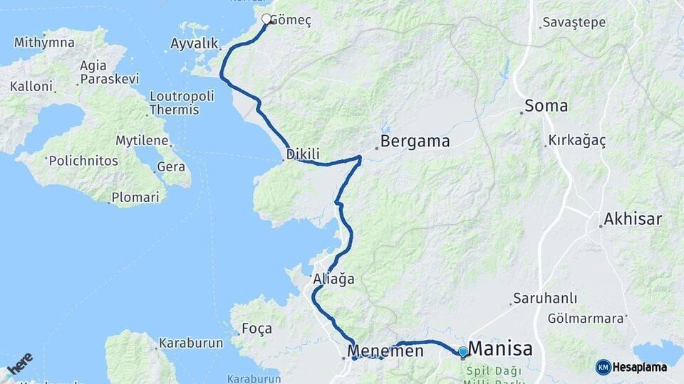 Manisa Gömeç Balıkesir Arası Kaç Km - Yol Haritası