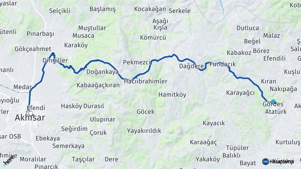 Manisa Gördes Akhisar Arası Kaç Km - Yol Haritası