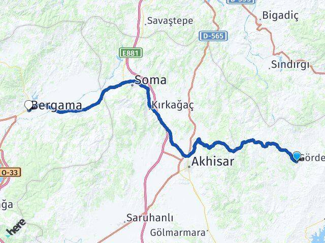 Manisa Gördes Bergama İzmir Arası Kaç Km - Yol Haritası